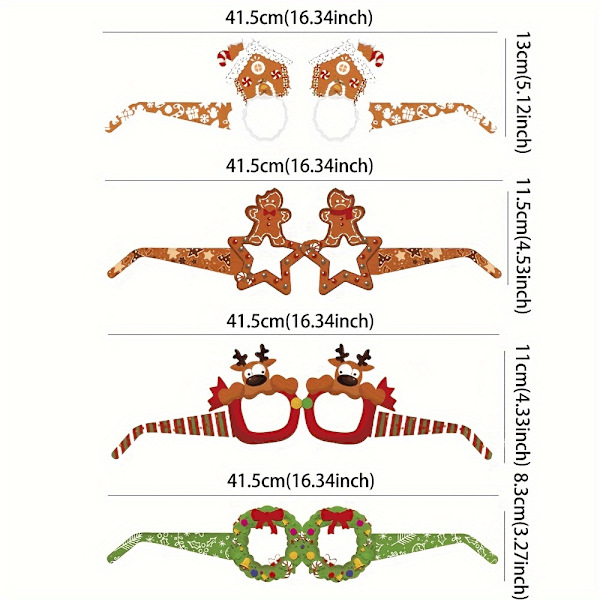 8 kpl Joulun Juhlaa Lasikehyksiä - Uutuus Silmälasit Juhlaan, Valokuvauskoppiin ja Cosplayhin - Kestävä Paperirakenne (FMY) Polychrome