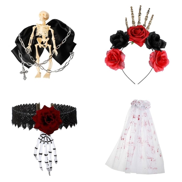 Skull Pannebånd Day Of The Dead Gothics Hairband Cosplay Costume Hodepynt For Kvinner Menn Halloween Fest Hårdekorasjoner (FMY)