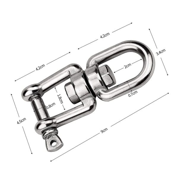 2 stycken M8 rostfritt stål dubbeländad svängbar öga krok öga Y gaffel roterande grillo ringkoppling för hängande gunga sandsäck, hängstol