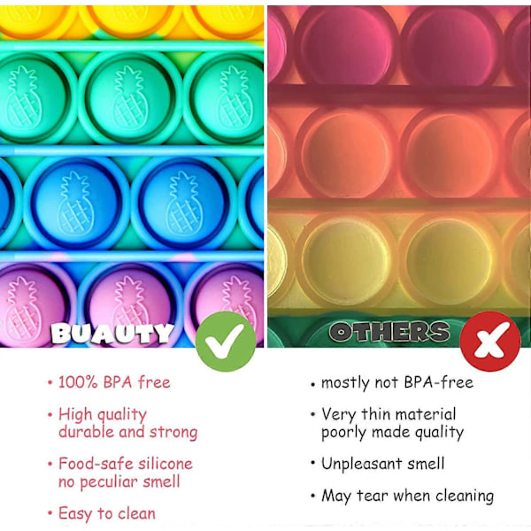 Pop Bag, 2 i 1 Push Pop Bubble Handväskor, Fidget Leksak Crossbody Väska, Regnbåge Silikon Sensoriska Leksaker Messenger Väska (Jordgubbe)(FMY)