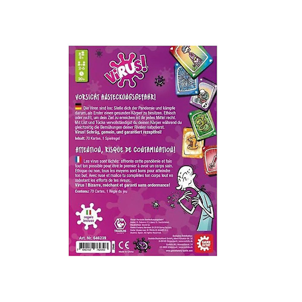 Game Factory Virus! Korttipeli 2-6 pelaajalle, 8 vuotta ja sitä vanhemmille (FMY)