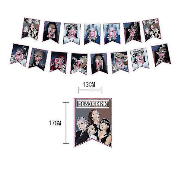Blackpink -juhlatarvikkeet faneille syntymäpäiväjuhliin - 1 Blackpink -juhlalippu 18 Blackpink -juhlatäytettä 17 Blackpink -kakkukoristetta (FMY) Set E