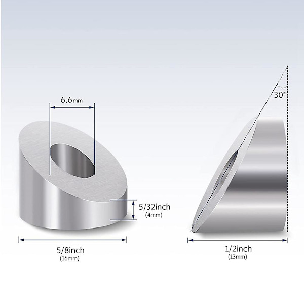 10-pack 30 graders vinklade brickor i rostfritt stål, 1/4 tum/6,6 mm 30 graders brickor för vajerräcke (FMY) Silver