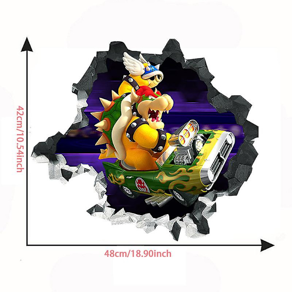 3D Super Mario Kart Bowser Koopa Racing Vægsticker til Værelsesindretning (FMY) CT20010J-R 48*42cm