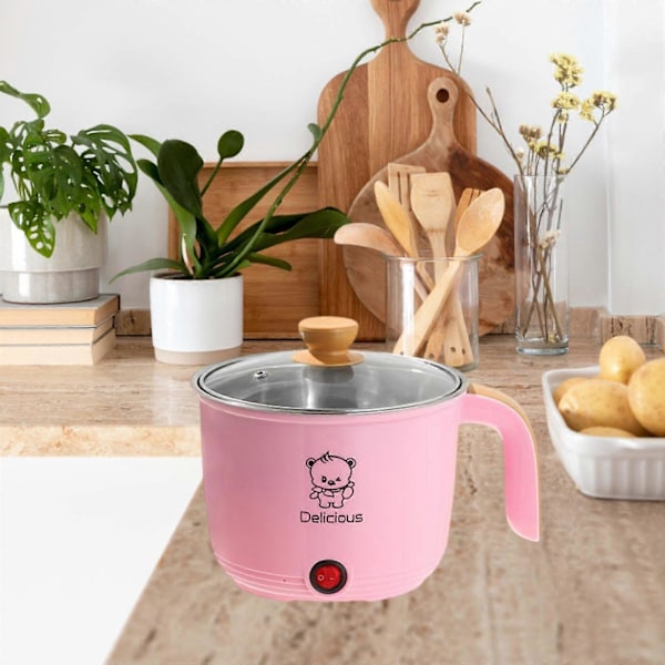 Elektrisk Gryta Hushåll 1.8L Nonstick Elektrisk Stekpanna för Soppa Fritera Pasta (FMY) pink Single layer