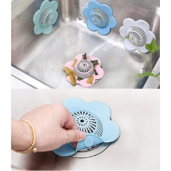 Badkar och dusch avloppsskydd med sugkoppar Enklaste hårfångare Mjuk silikon 4 blomma (FMY)