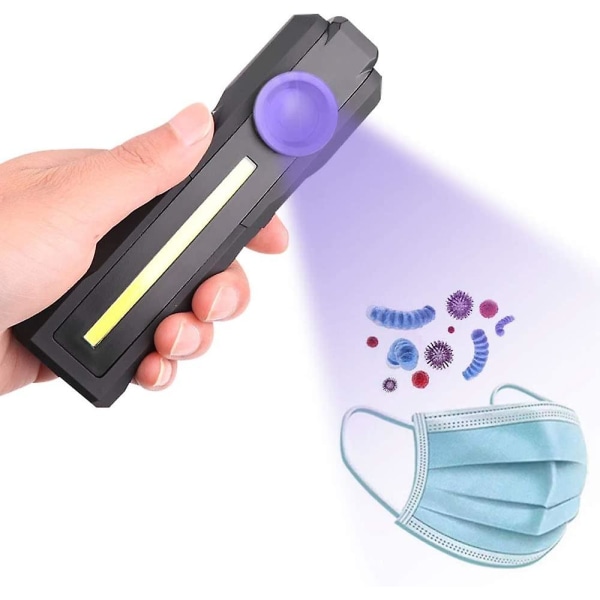 UV Desinfektionslommelygte, Bærbar Mini UV Sterilisator, UVC Desinfektionsstav, LED+COB Bakteriedræbende Lommelygte, Til Bil Hjem Skole