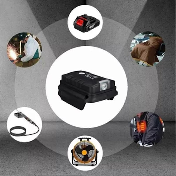 Strömkälla för Makita-Litiumjonbatteri Snabbladdning LED-lampa för Utomhusbruk (FMY) Black Dual USB