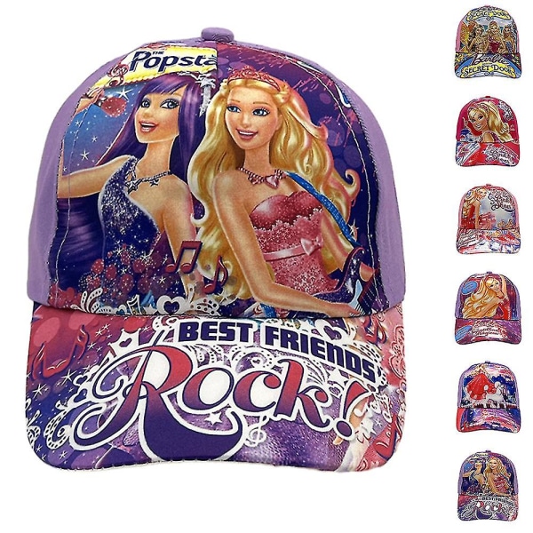 Barbie-dukker tegneseriebaseballkasket Børn Piger Barbie Princess-trykt Trucker-hat Sommerjusterbar solhat (FMY) F