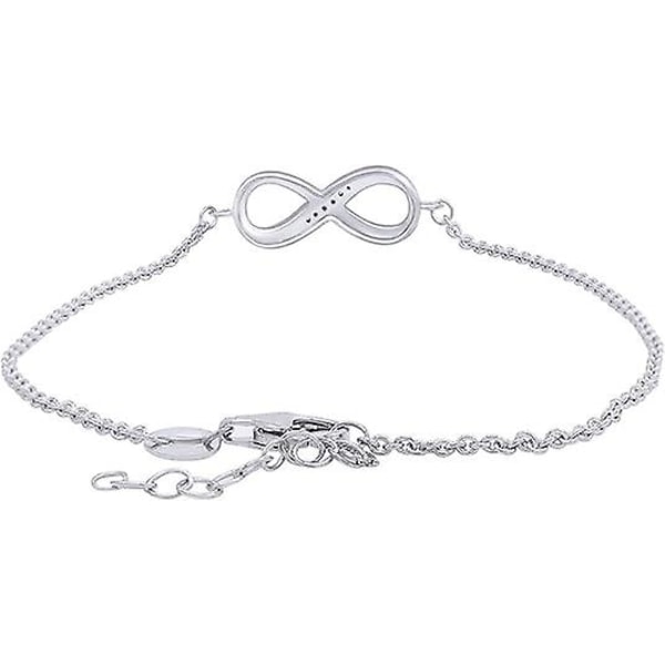 Naturlig Diamant Accent Infinity Kærlighed Justerbar Armbånd Til Kvinder I Sterling Sølv (0,02 Cttw, I-j Farve, I2-i3 Klarhed), 7'' L +1''  (FMY)