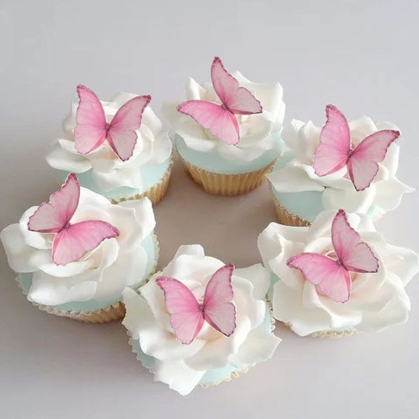 Spiselige Vaffelpapir Sommerfugle Sæt af 48 Pink Kage Dekorationer, Cupcake Topper (FMY)