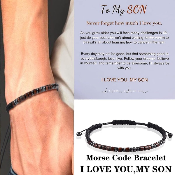 Till min son från mamma, jag älskar dig Morsekodarmband, meningsfullt handgjort armband Födelsedags-/examenspresent (FMY)