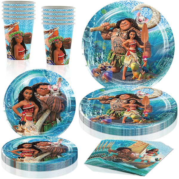 80 Pcs Moana Birthday Party Supplies, Moana Tableware Set Includes 40 Pcs Plates, 20 Pcs Napkins, 20 Pcs Paper Cups For Boys Girls  (FMY)