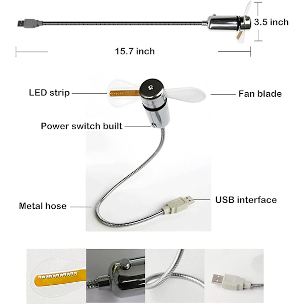 LED USB-vifte, Ny Kreativ Programmerbar USB-drevet Bærbar Vifte, Mini Svanehals DIY Melding Vifte for Laptop og Datamaskin - Fargerike Lys (FMY)
