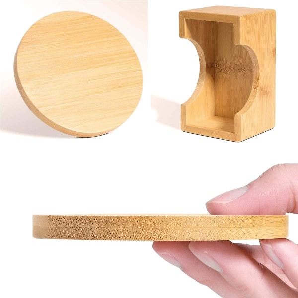 Underlägg av trä, 6 st Bambu Underlägg Naturliga skivor Rund glasunderlägg Set med hållare för hemmet köksbord inflyttningspresent 9 cm (FMY)