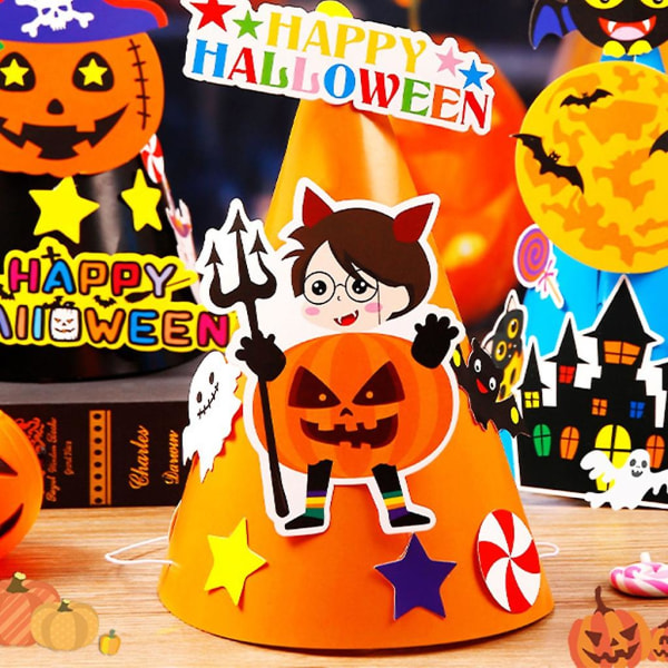 Gjør-det-selv spisshette papirhåndverkssett for Halloween Cosplay-kostyme Håndlaget festhatt Halloween Performance Party Supply (FMY)