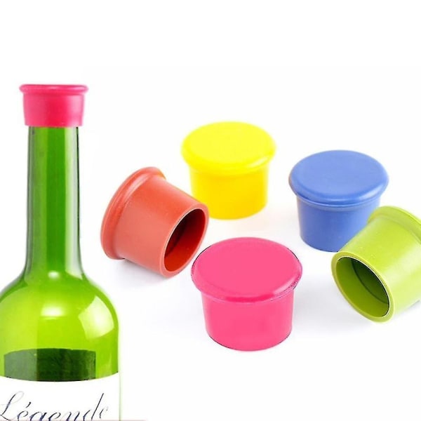 Silikon vinpropp, flaskepropp, vinflaskekork, 4 stk tilfeldige farger (FMY)
