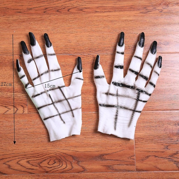 Vita spökklor handskar med svarta naglar för Halloween kostymfest kvinnor Cosplay Ny (FMY)