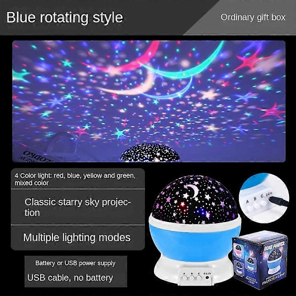 Projektor stjerneklar nattehimmel natlampe stjerneklar himmel månelys børn baby soveværelse lys roterende 2024 Ny (FMY) blue
