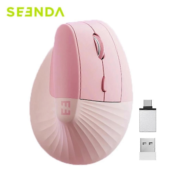 Seenda Lift Vertikal Trådløs Mus Type C Genopladelig Ergonomisk USB & Type C Mus til Laptop PC MacBook Windows Android Mus & Trac (FMY) Pink
