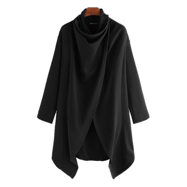 Menn Cardigan med løs hals og uregelmessig solid varm poncho sjal frakk Street Trendy (FMY) Black XL