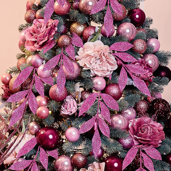 5 stk god juledekorasjon kunstig glitterblader hengende juletrekrans krans Godt nyttår julepynt (FMY) C