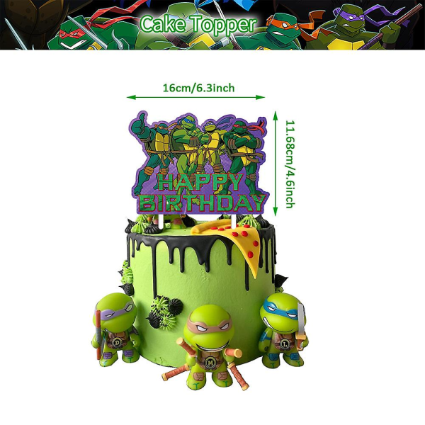 Festinredning Teenage Mutant Ninja Turtles Theme Party Supplies Set Banner Drag Flag Balloon Kit Cake Cupcake Toppers (FMY)