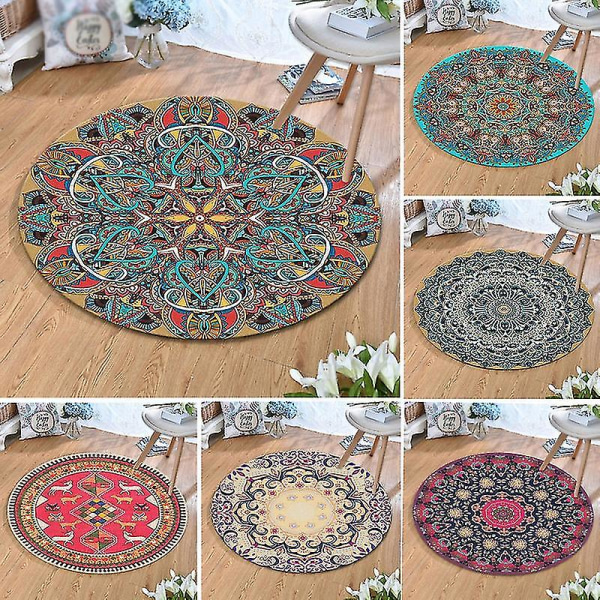80x80cm Rund Mandala Gulvtæppe Gulvtæppe Pude Soveværelse Stue Indretning Jikaix  (FMY)