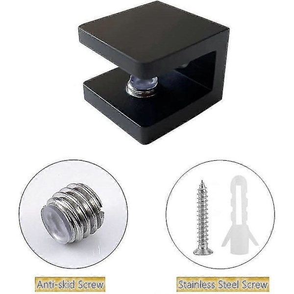 (4, Mat Sort) Glasklemme, Borfri Glasholder Glashyldebeslag Glasklips Støtte til 8mm - 10mm Glas (FMY)