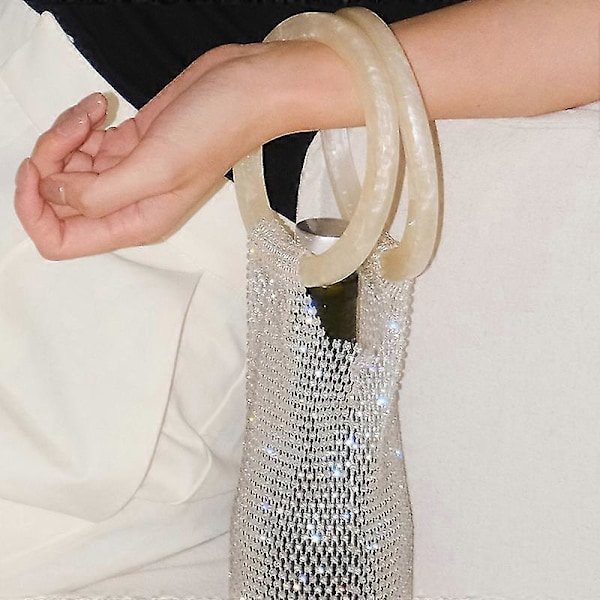 Skinnende Diamant Rhinestones Vinpose Elastisk Net Robust Håndtag Bryllupsgaver (FMY) White