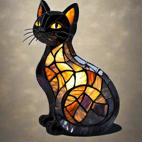 Kattelampe, Kattelampe Farget Glass, Retro Katter Farget Resin Bordplate Nattlys, 3D Søt Kjæledyr LED Bordlampe (FMY) A1