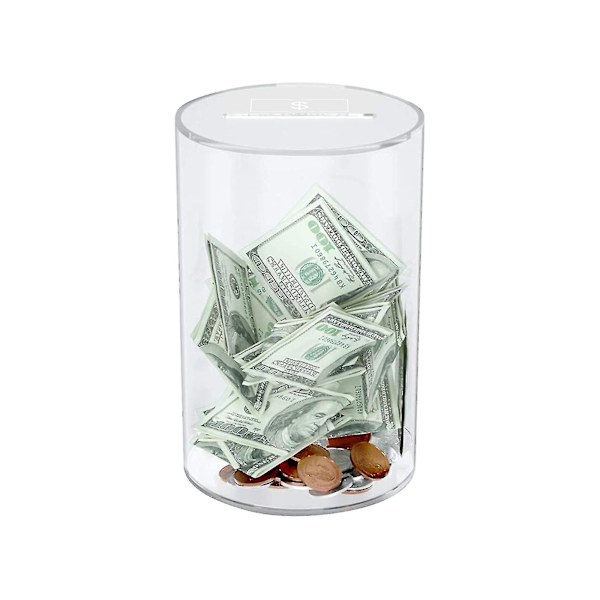 1 st. Klar Spargris för Vuxna - Akryl Pengar Sparlåda för Budgetering och Sparande (FMY) Cylinder M