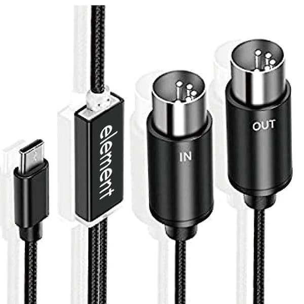 MIDI til USB-C Type-C Kabel USB MIDI Konverter med indikatorlys til elektronisk computer (FMY) black