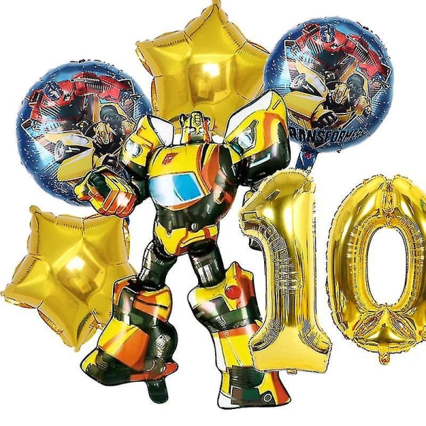 Transformers Barn Festtillbehör Optimus Prime Bumblebee Robot Födelsedagsdekoration Nummer Ballong Banner Disponibel Tallrik Cups (FMY) yellow 7pcs-10