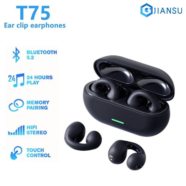 Tws Bluetooth 5.3 Trådlösa Benledningshörlurar T75 Clip Ear Music Noise Canceling Headset Hd Samtal Sport Gaming Hörlurar  (FMY) white