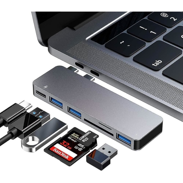 USB C Hub Adapter för Macbook Pro/air 2020 2019 2018, 6 i 1 Usb-c Acc (FMY)