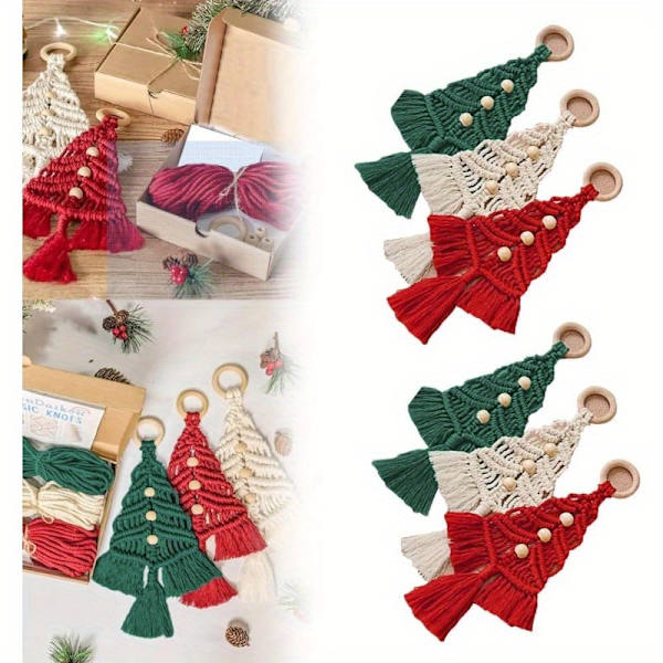 DIY-kit för vävning av spets för nybörjare, 3-färgad julgrans-spetsvävningsset, DIY-julgransdekorationssats för vuxna och barn (FMY) 3pcs Christmas tree