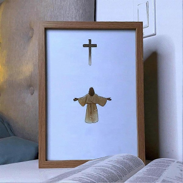 4D LED Jesus Maleri med LED Ramme, Luminworks Jesus Kristent Vægkunst, Religiøs Gave til Boligindretning (FMY) A 25cmx19cmx6cm