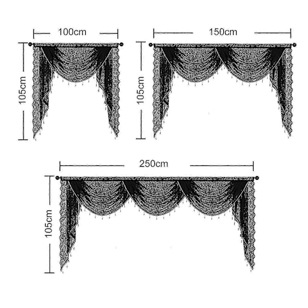 Sort Perlebesat Vandfald Valance Letvægts Åndbar Nem Installation Luksuriøs Lille Vindue Semi Sheer Swag Vandfald Valance  (FMY) Grey M