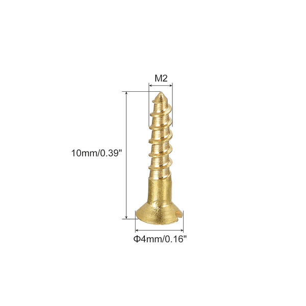 Wood Screws M2 X 10mm Slotted Flat Head Brass Self Tapping Screws 100 Pcs  (FMY)