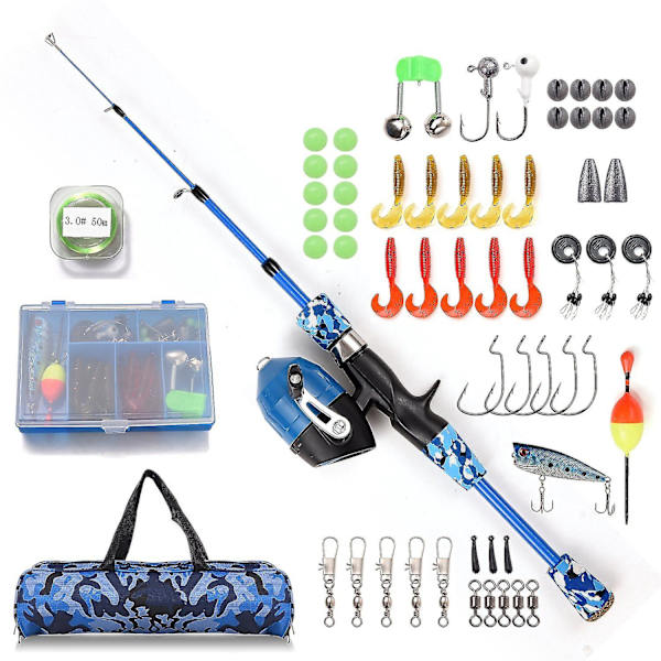 Barnfiskespö och rulle Combo Full Kit 1.2m/1.5m Teleskopisk Casting Spö Stång Med Spincast Rulle En  (FMY) Blue 1.5M