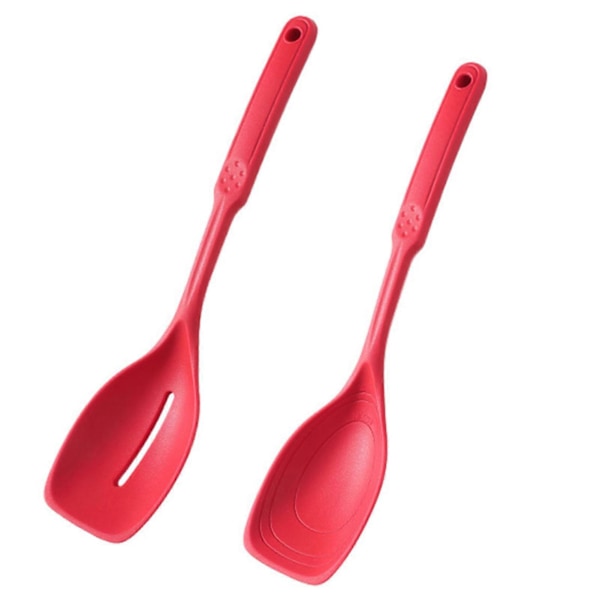 2 stk./sæt Stort Silikone Madlavningsske Spatel Sæt Non-Stick Slidske Massiv Ske Sæt Hængende Hul Design Varmebestandig Ske Køkkenredskaber (FMY) Red
