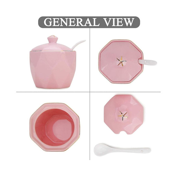 CDSX Annosastia Säiliö Keramiikka Sokeriastia Kansi ja Lusikka Kotiin ja Keittiöön Yksinkertaisiin Keittiötarvikkeisiin Suolaastia Lamppuastia - Pinkki (FMY) As Shown