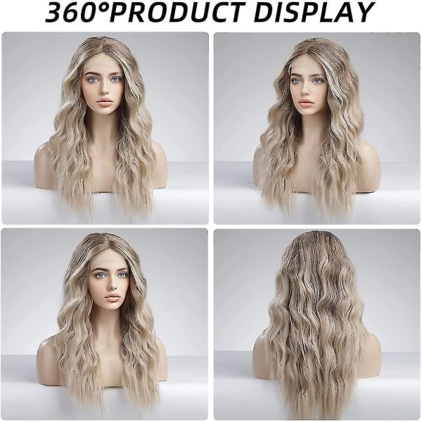 Pitkä Ombre Blonde Lace Front -peruukki Naisille Luonnollinen Aaltoileva Päivittäinen Hiukset Synteettinen Lace Peruukki (FMY)