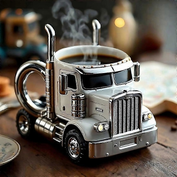 Handgjord Keramisk Kaffemugg Formad Som En Lastbil, 33 cl Kaffekopp Formad Som En Trailer, Unik Gåva för Kaffe- & Lastbilsälskare 2025 (FMY) White