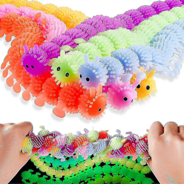 6 Stykker Lysende Larver Fidget Sensory Legetøj Til Angst, Stressaflastning Fuzzy Stretchy Worm Glow In The Noodle (ls)  (FMY)