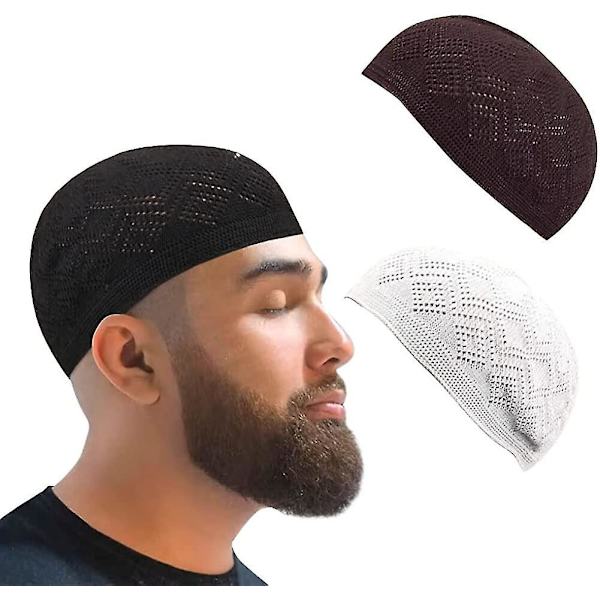 3 stk Strikkede Tyrkiske Muslimmøtter For Menn Ensfarget Stretch Heklet Caps Islamsk szkyd  (FMY) Style1