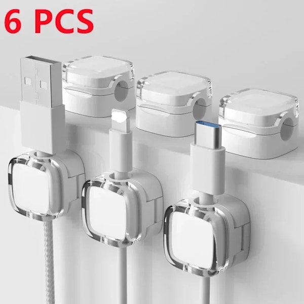 6 stk Magnetiske Kabelorganisering Klips Multifarget Datakabel Kabelarrangør Skrivebord & Veggmonterte Kroker For Telefon Data & Lader (FMY) White 6PCS