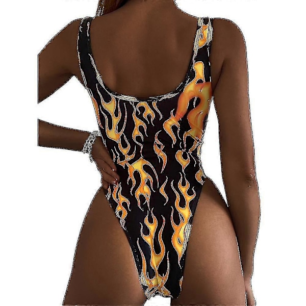 \"Dam En-del Tryckt Bikini Baddräkt Sexig Flamtryck Åtsittande Baddräkt Bikini Baddräkt Baddräkt C\" (FMY) S