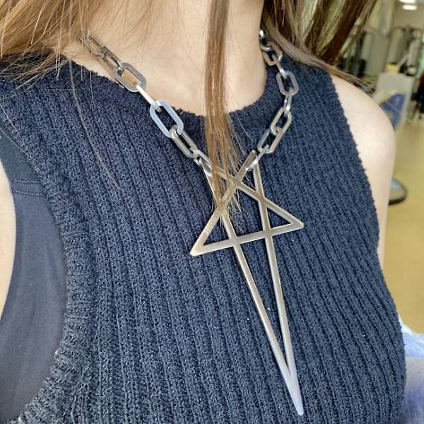 Trendy sølvfarvet kæde Pentacle halskæder Punk krave Chokers halskæder  (FMY)